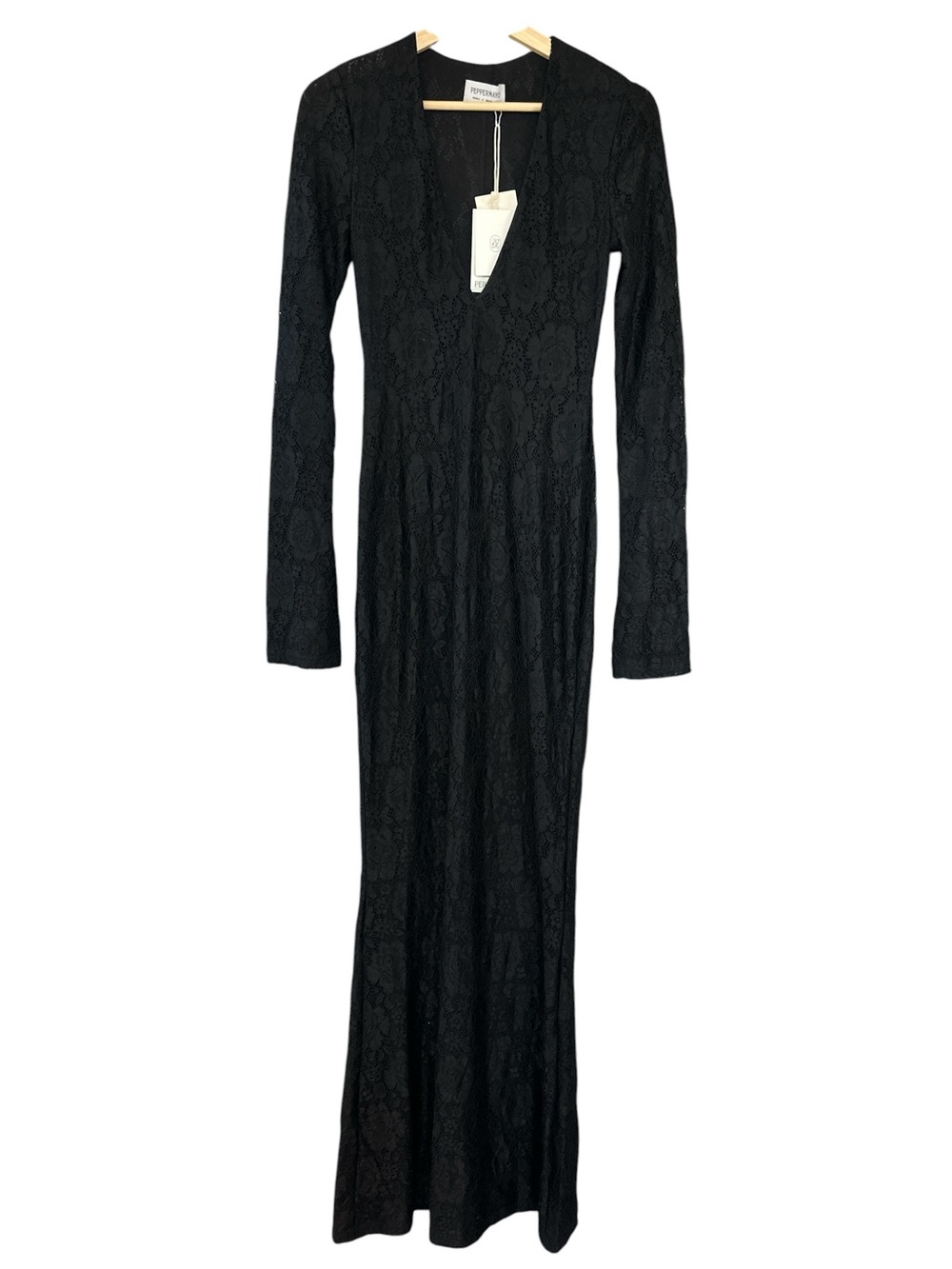NWT Peppermayo Astoria Long Sleeve Lace Maxi Dress Black - Picture 5 of 14